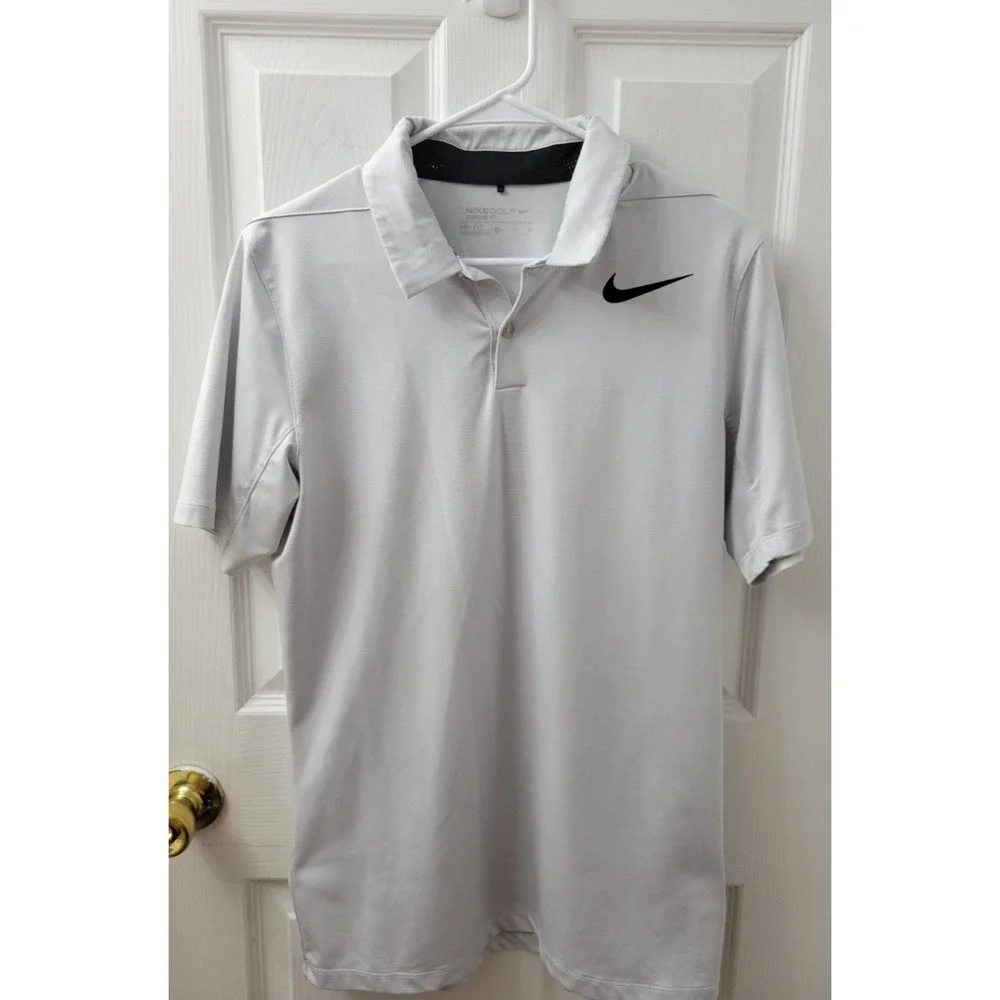 Nike Golf Shirt Dri-Fit Mens Small Standard Fit Short Sleeve Light Gray EUC
